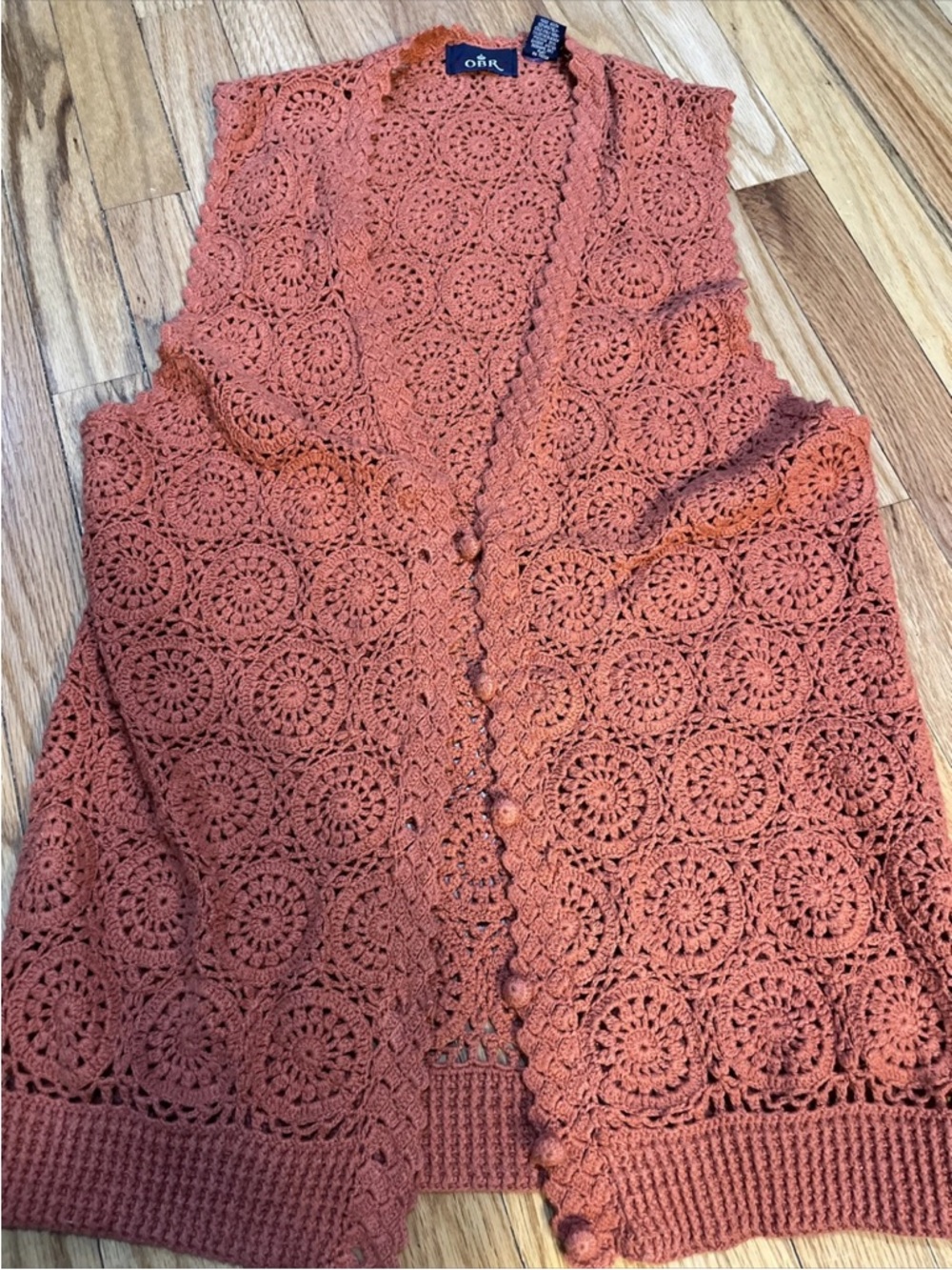 Vintage OBR Crochet Button-Front Vest in Rust small